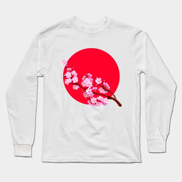 Sakura blossom on the background of the Japanese flag. Long Sleeve T-Shirt by Taya_art